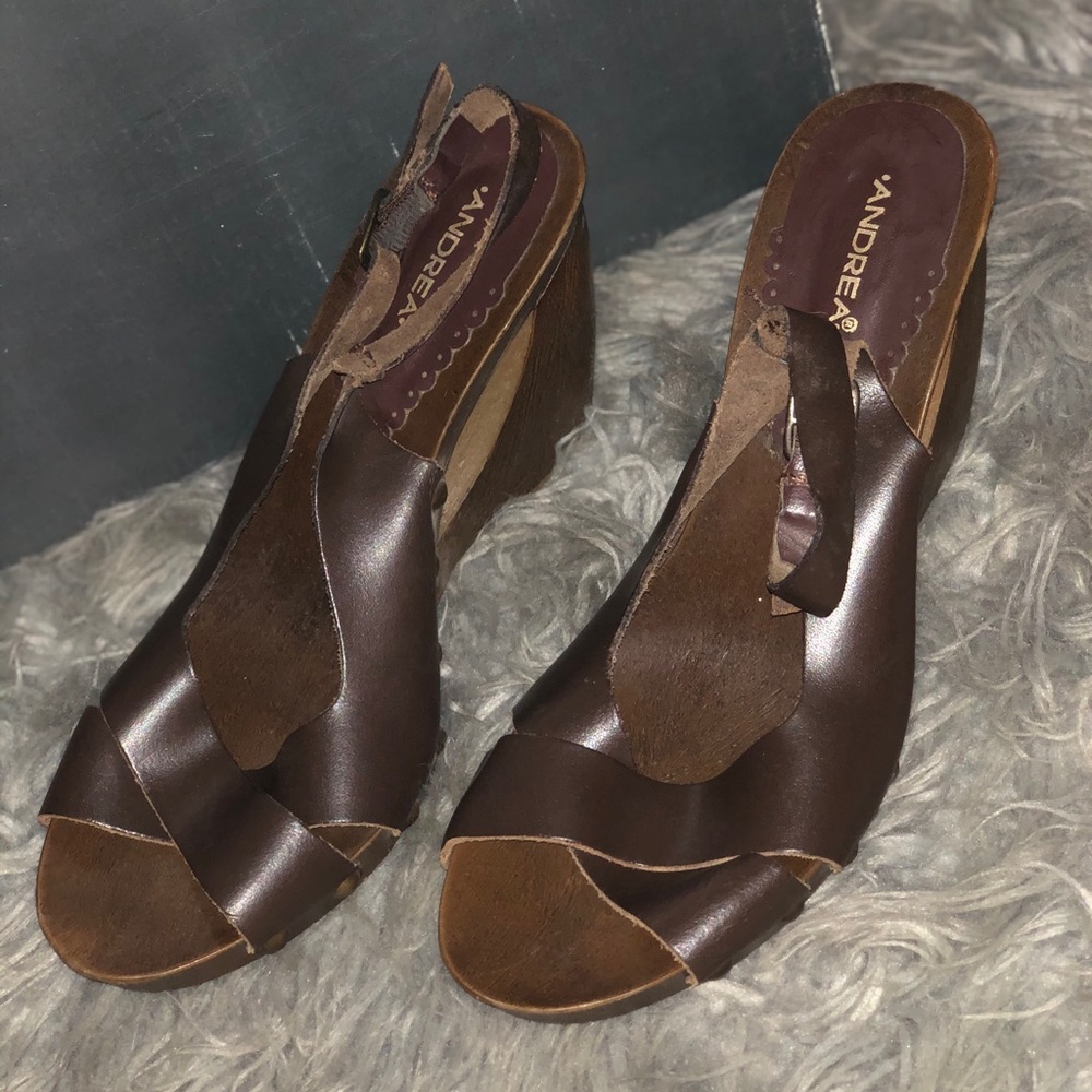 Brown real leather wedges